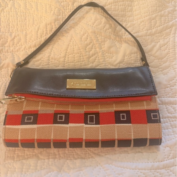 Spartina 449 Handbags - Spartina 449 Natural Linen & Leather Red/Black Geometric Clutch - NWOT